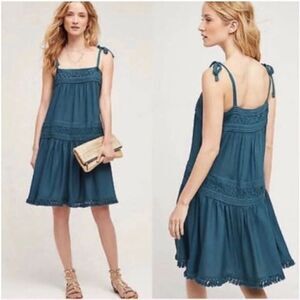 Anthropologie Floreat Senna Fringe Teal Dress Size Small